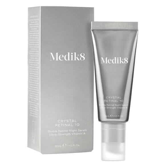 A 15ml Tube of Medik8 Crystal Retinal 10 beside its box A 15ml Tube of Medik8 Crystal Retinal 10 beside its box