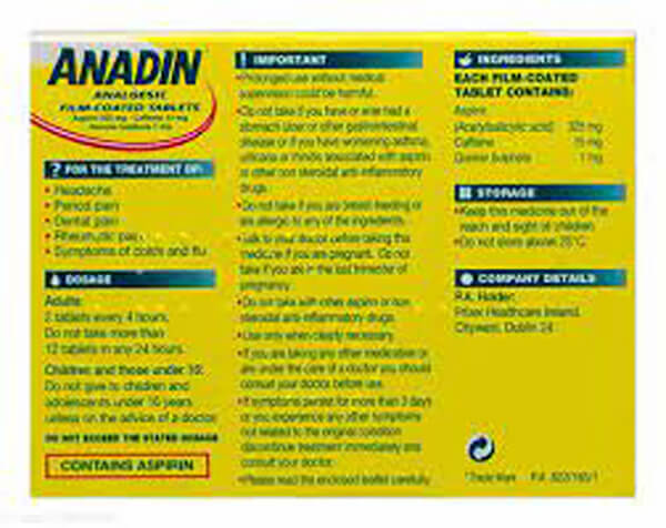 Anadin Analgesic Film Coated Tablets (12)