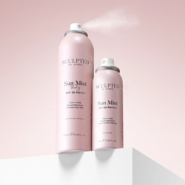 200ml & 70ml bottles of Sculpted By Aimee Connolly Sun Mist Spf50 Spray