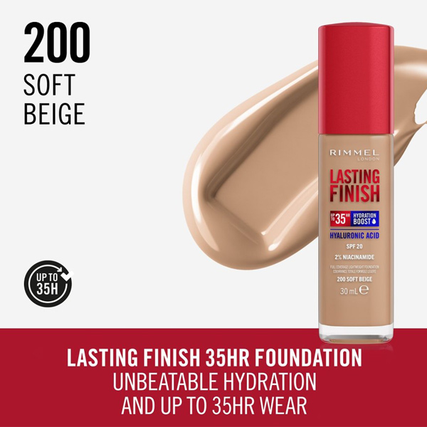Rimmel Lasting Finish 35 Hour Foundation 200 Soft Beige 30ml Rimmel Lasting Finish 35 Hour Foundation 200 Soft Beige 30ml