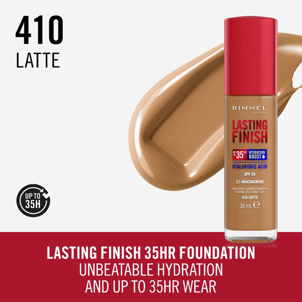 Rimmel Lasting Finish 35 Hour Foundation 410 Latte 30ml Rimmel Lasting Finish 35 Hour Foundation 410 Latte 30ml