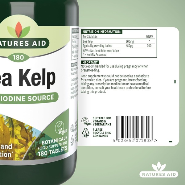 Natures Aid  Sea Kelp 187mg (Iodine) (180 tabs)