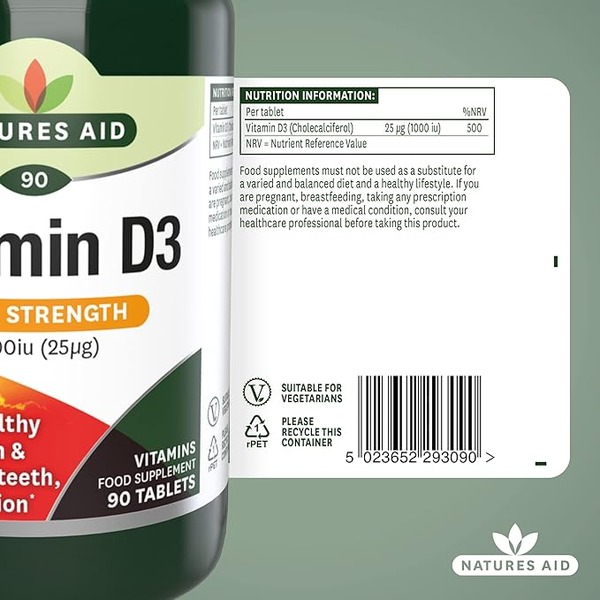 Natures Aid Vitamin D3 25mg 1000iu 90 Tabs
