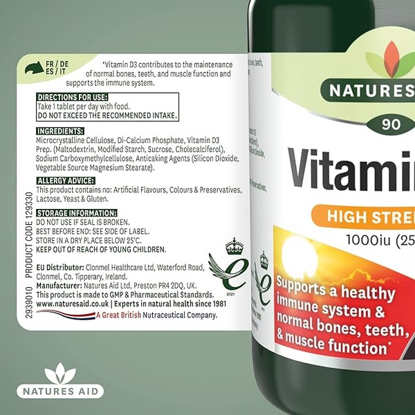 Natures Aid Vitamin D3 25mg 1000iu 90 Tabs