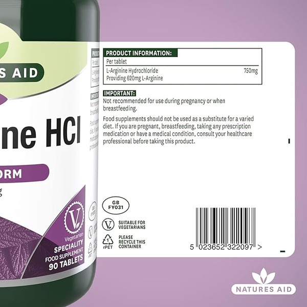 Natures Aid Aid L-Arginine 750mg (90tabs) Natures Aid Aid L-Arginine 750mg (90tabs)