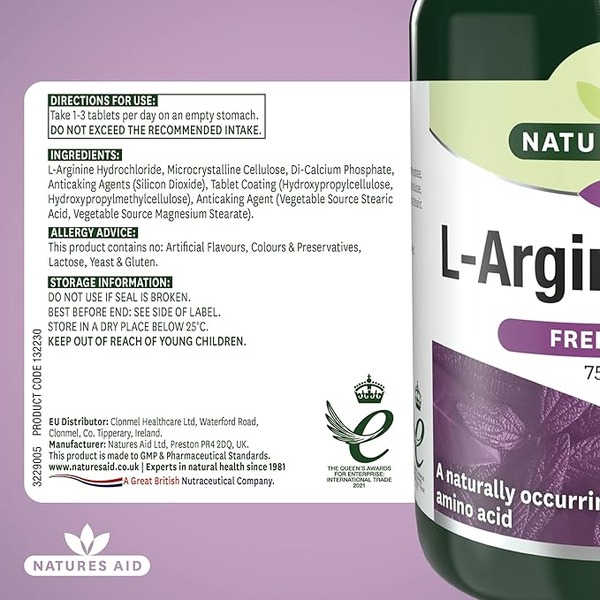 Natures Aid Aid L-Arginine 750mg (90tabs) Natures Aid Aid L-Arginine 750mg (90tabs)