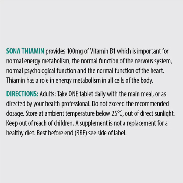 Sona Thiamin Vit B1 100Mg Tablets (120) Sona Thiamin Vit B1 100Mg Tablets (120)